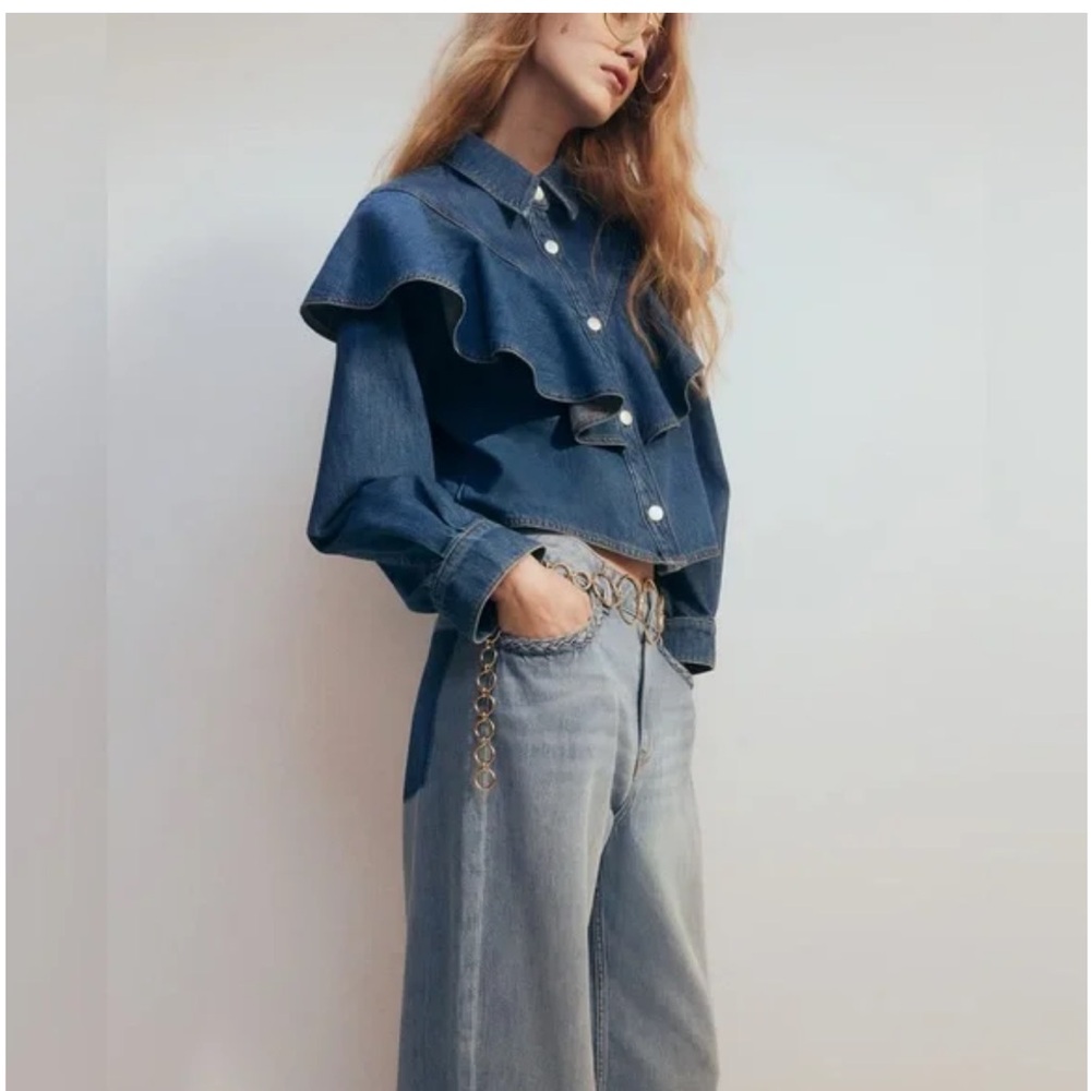 H&M Blue Jean Jacket with Ruffle Detail - Picture 3 of 6